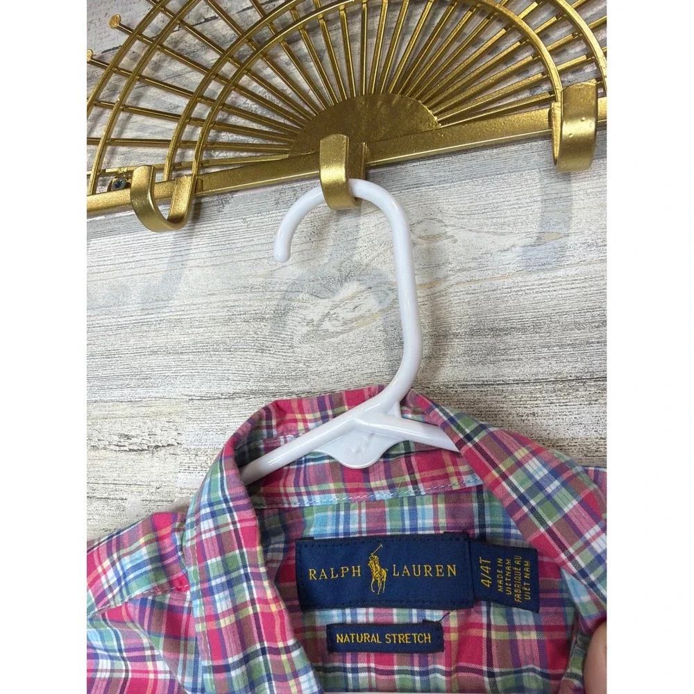 Ralph Lauren Button Down Shirt Boys 4T Red Blue Plaid Preppy EUC